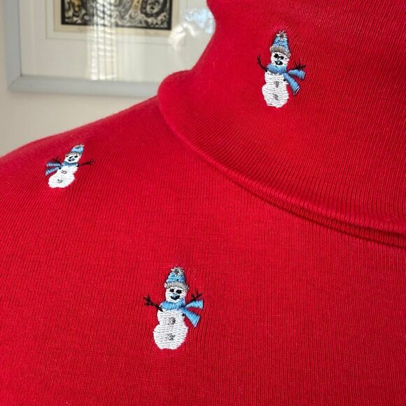 Vintage Telluride Clothing Co Red Embroidered Snowman Turtleneck Cotton L - Picture 5 of 7